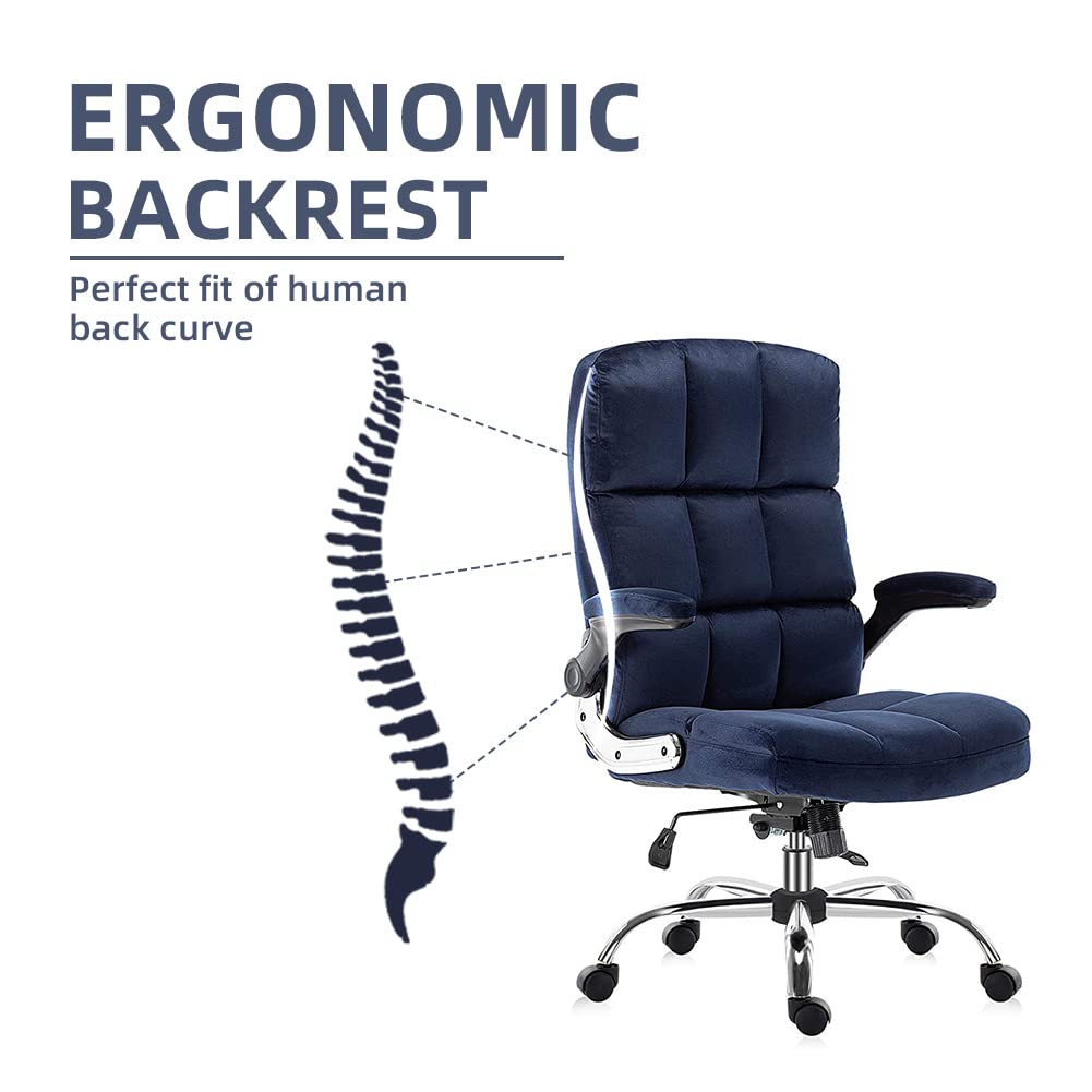 Velvet Home Ergonomic Swivel Adjustable Tilt Angle and Flip-up Arms Office Chair -Blue Odin Furniture