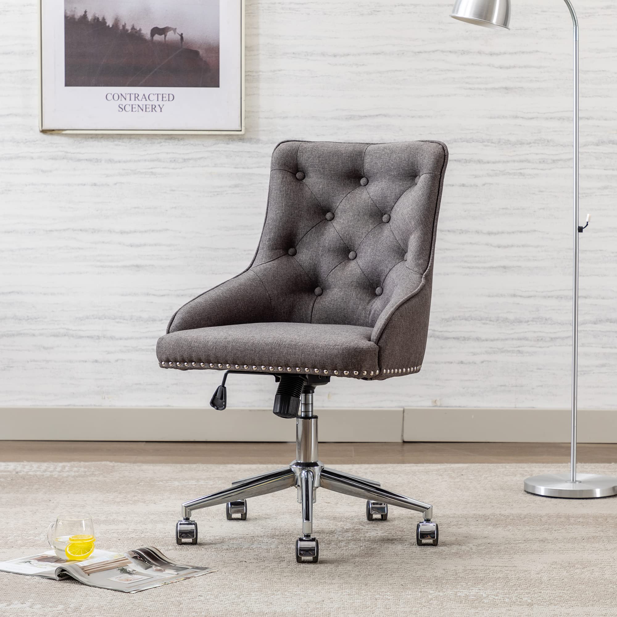 Arnald Tufted Fabric Office Chair-Grey