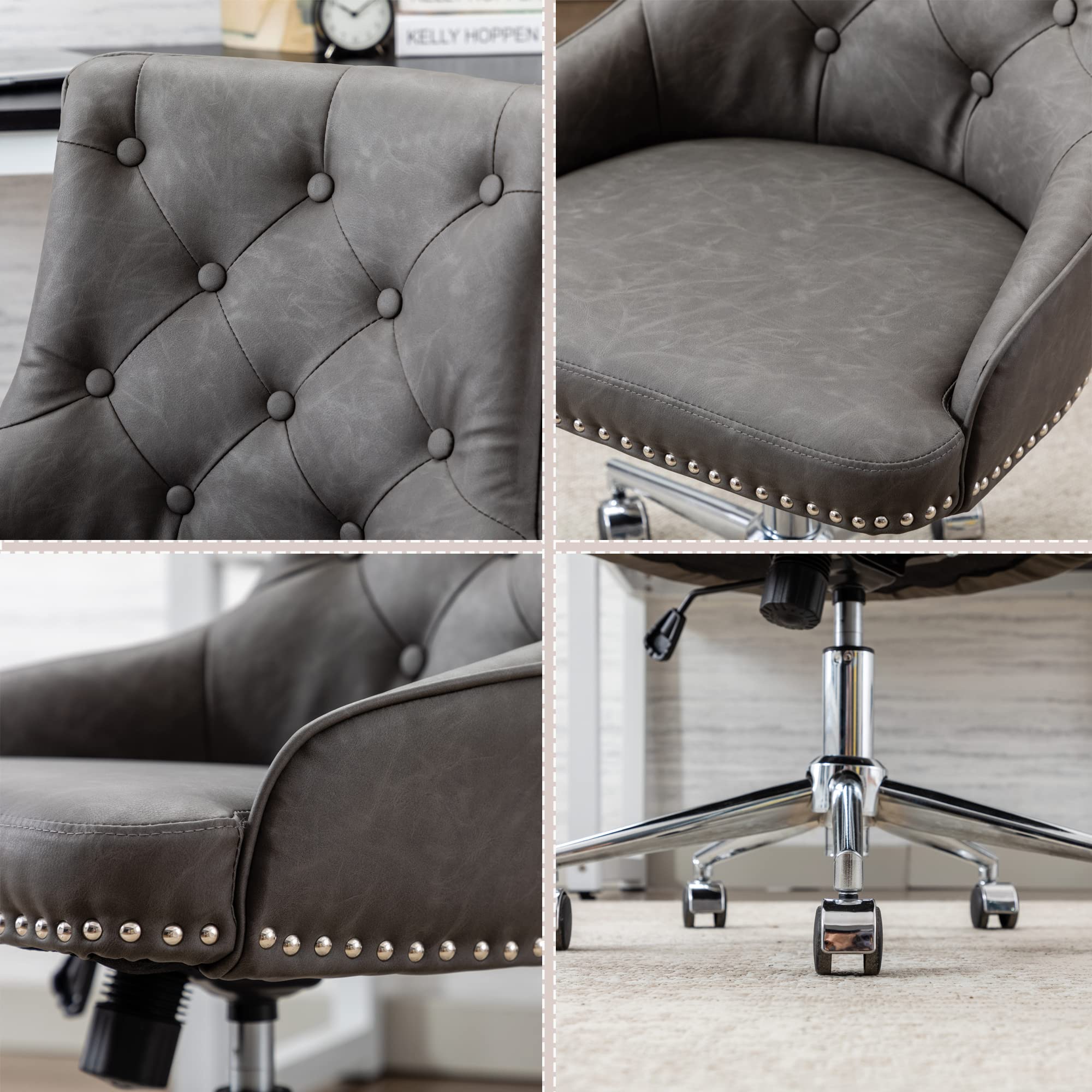 Arnald Tufted Faux Leather Office Chair-Grey