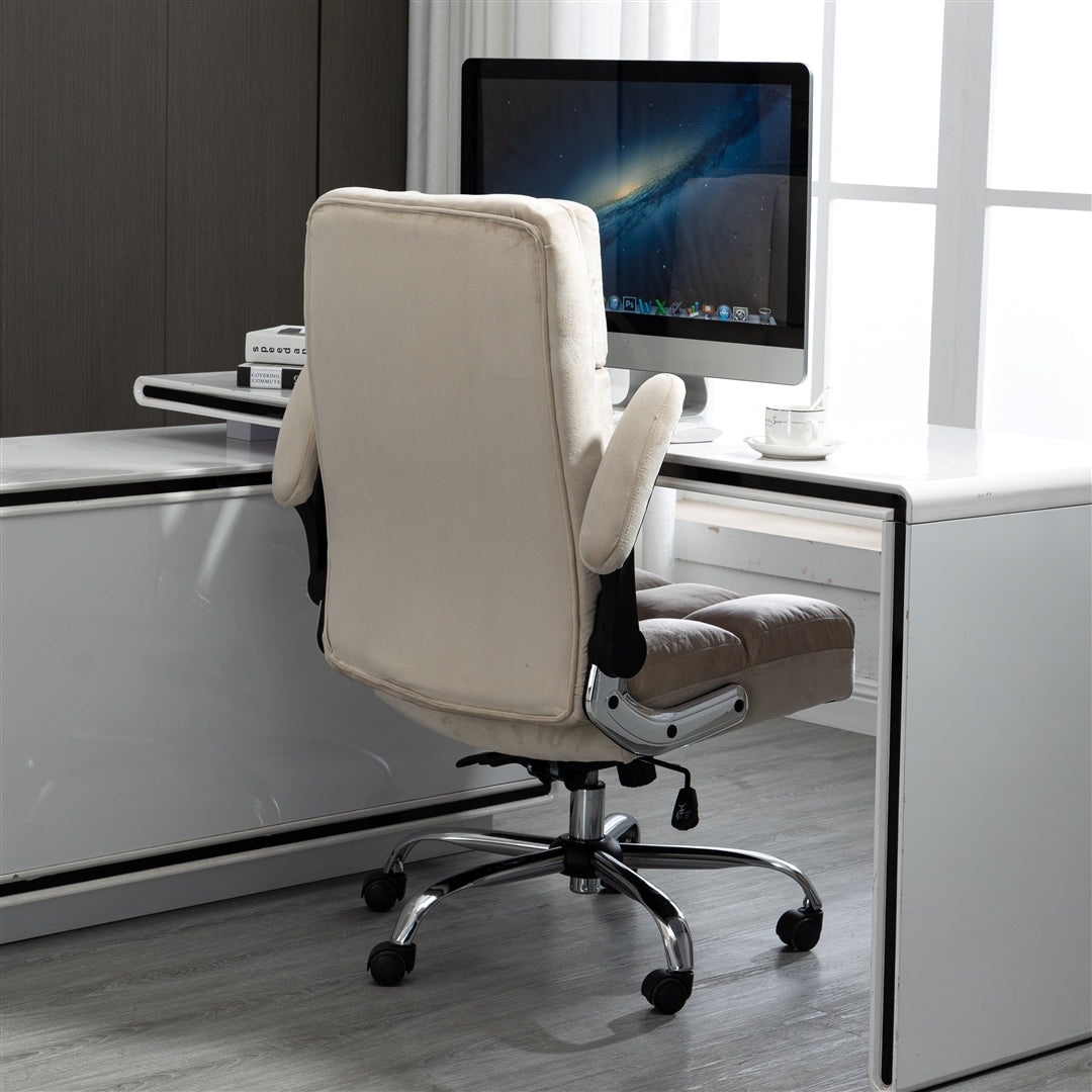 Velvet Home Ergonomic Swivel Adjustable Tilt Angle and Flip-up Arms Office Chair-Beige Odin Furniture