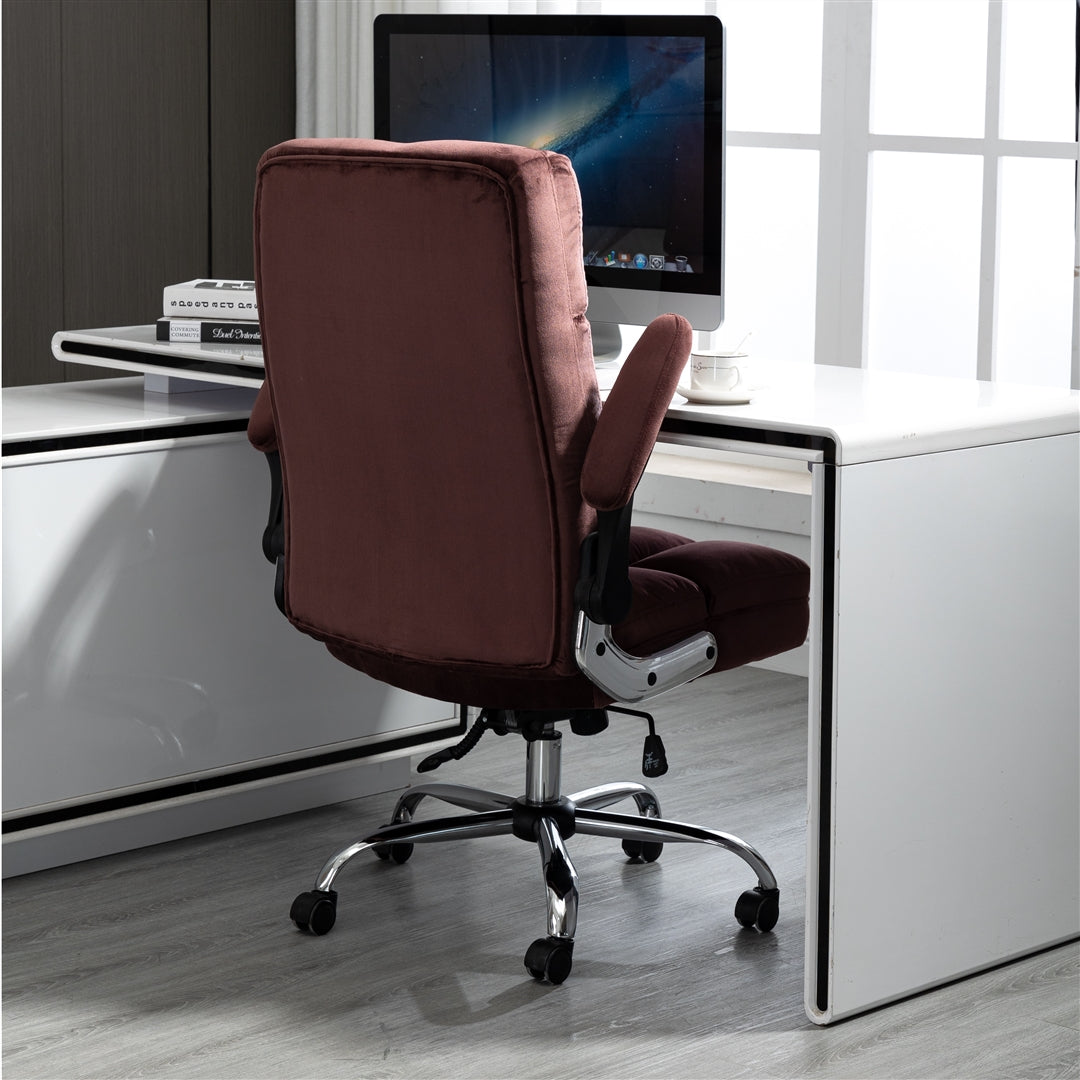 Velvet Home Ergonomic Swivel Adjustable Tilt Angle and Flip-up Arms Office Chair -Wine Red Odin Furniture