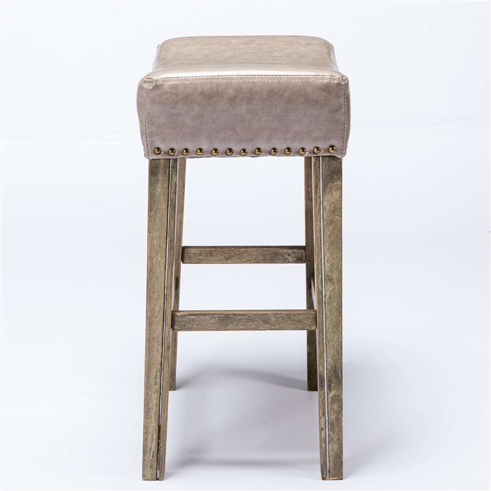 2x Wooden Legs Saddle Bar Stools Backless Leather Padded Counter Chairs Gray 66cm Odin Furniture