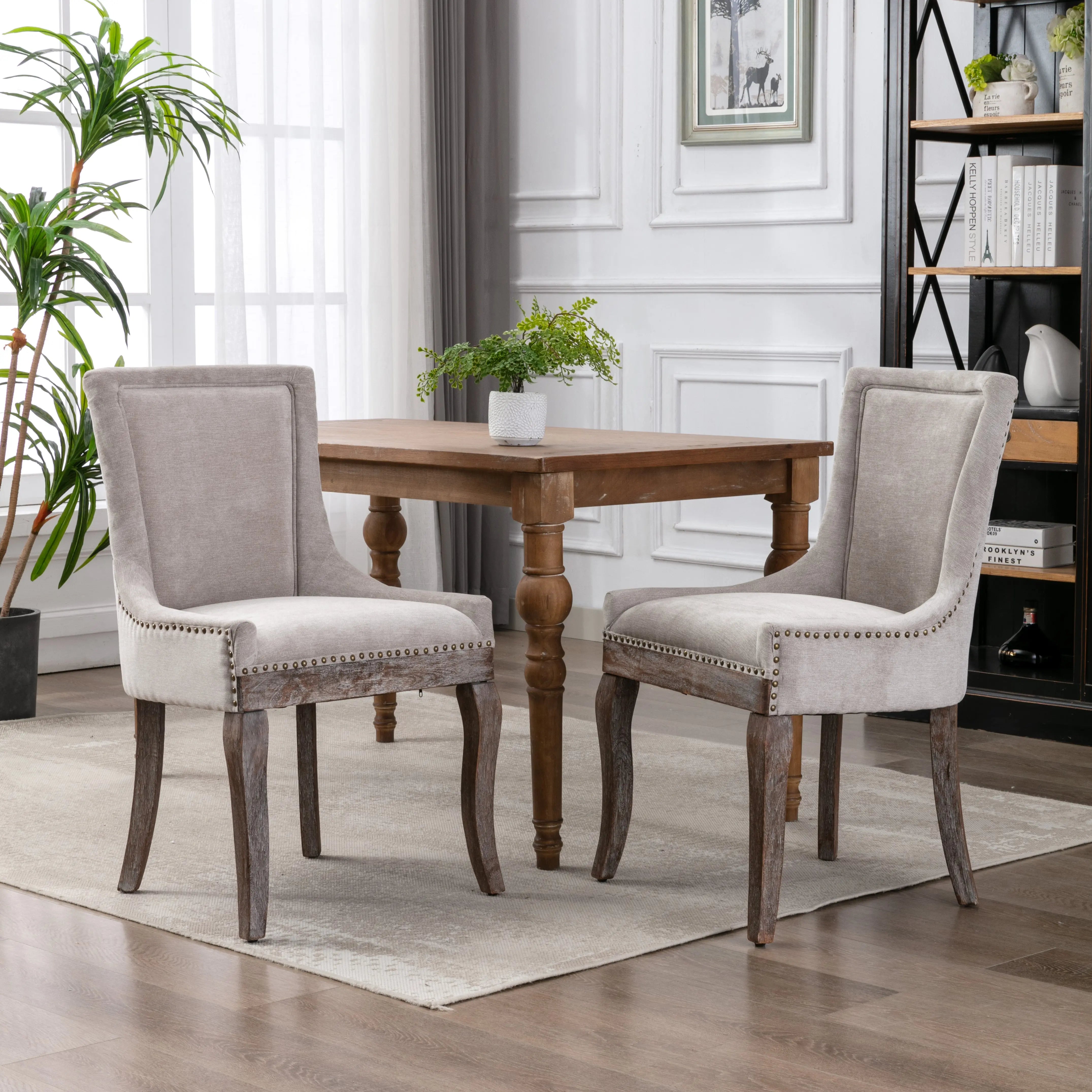 Set of 2 Dining Chairs-Beige Aaden Furniture