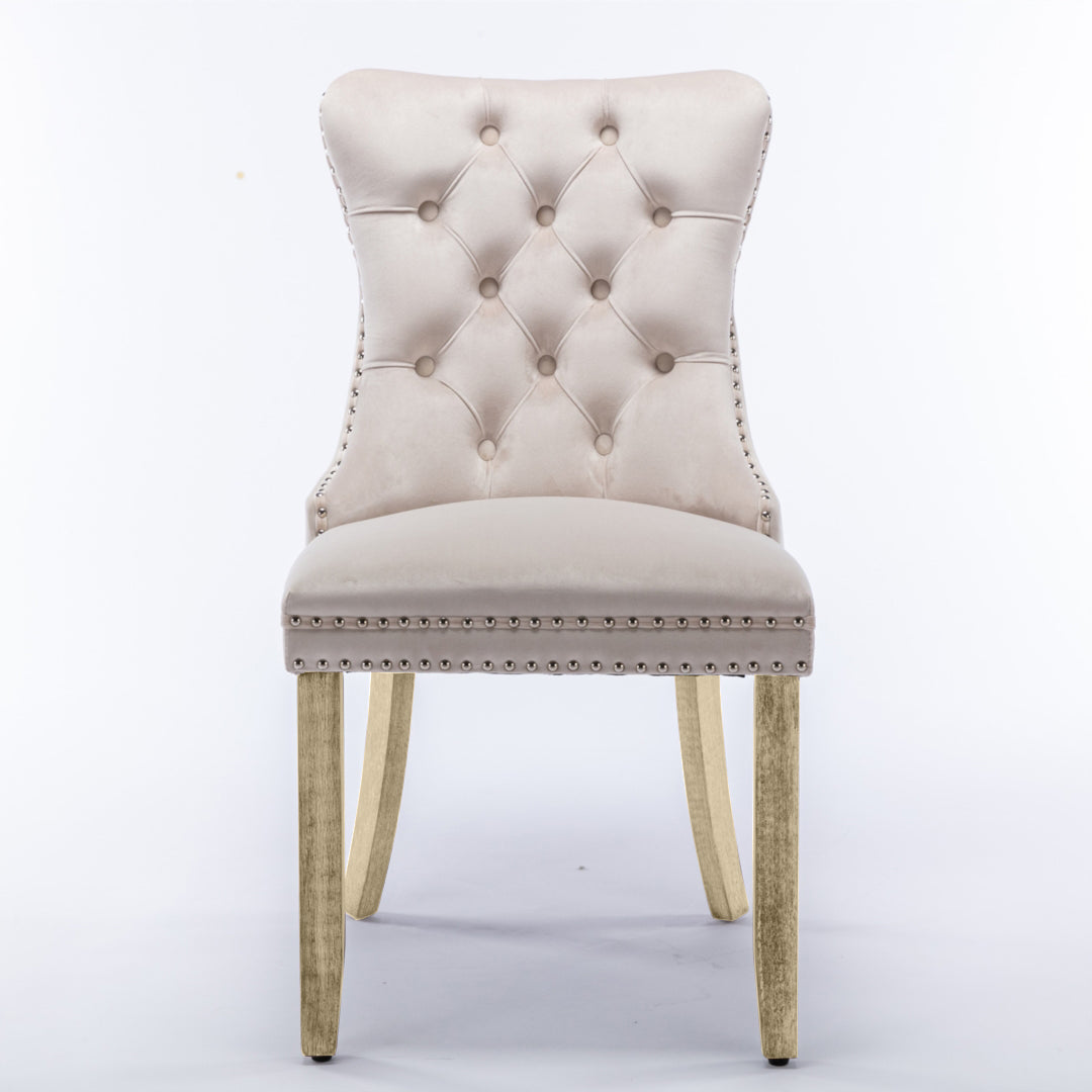 Bravo Set of 2 Velvet French Provincial Dining Chairs -Beige