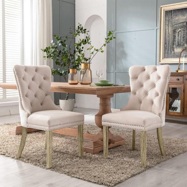 Bravo Set of 2 Velvet French Provincial Dining Chairs -Beige